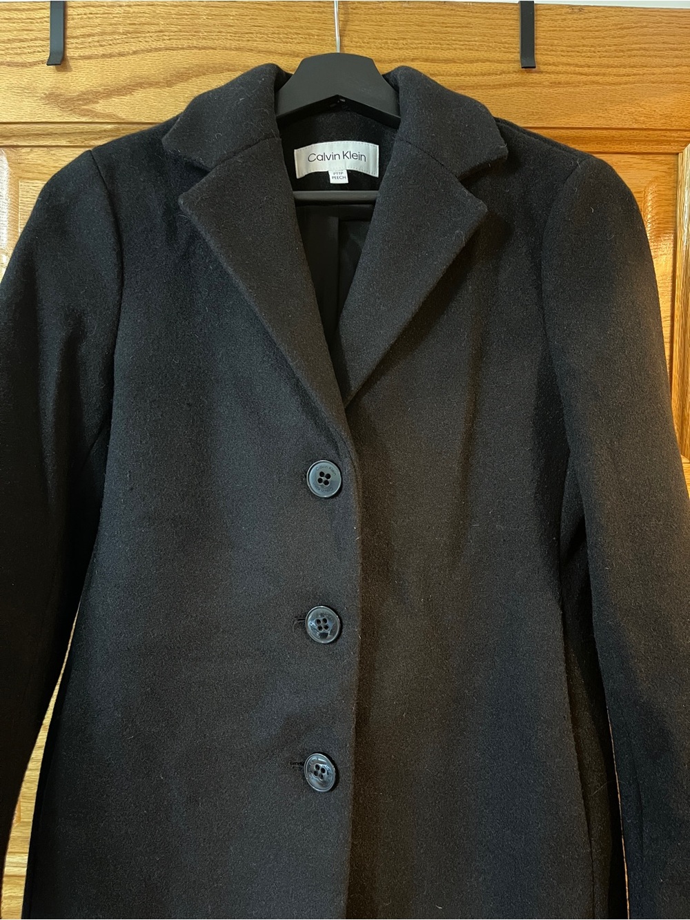 Calvin Klein Black Wool-Blend Pea Coat - Picture 2 of 5